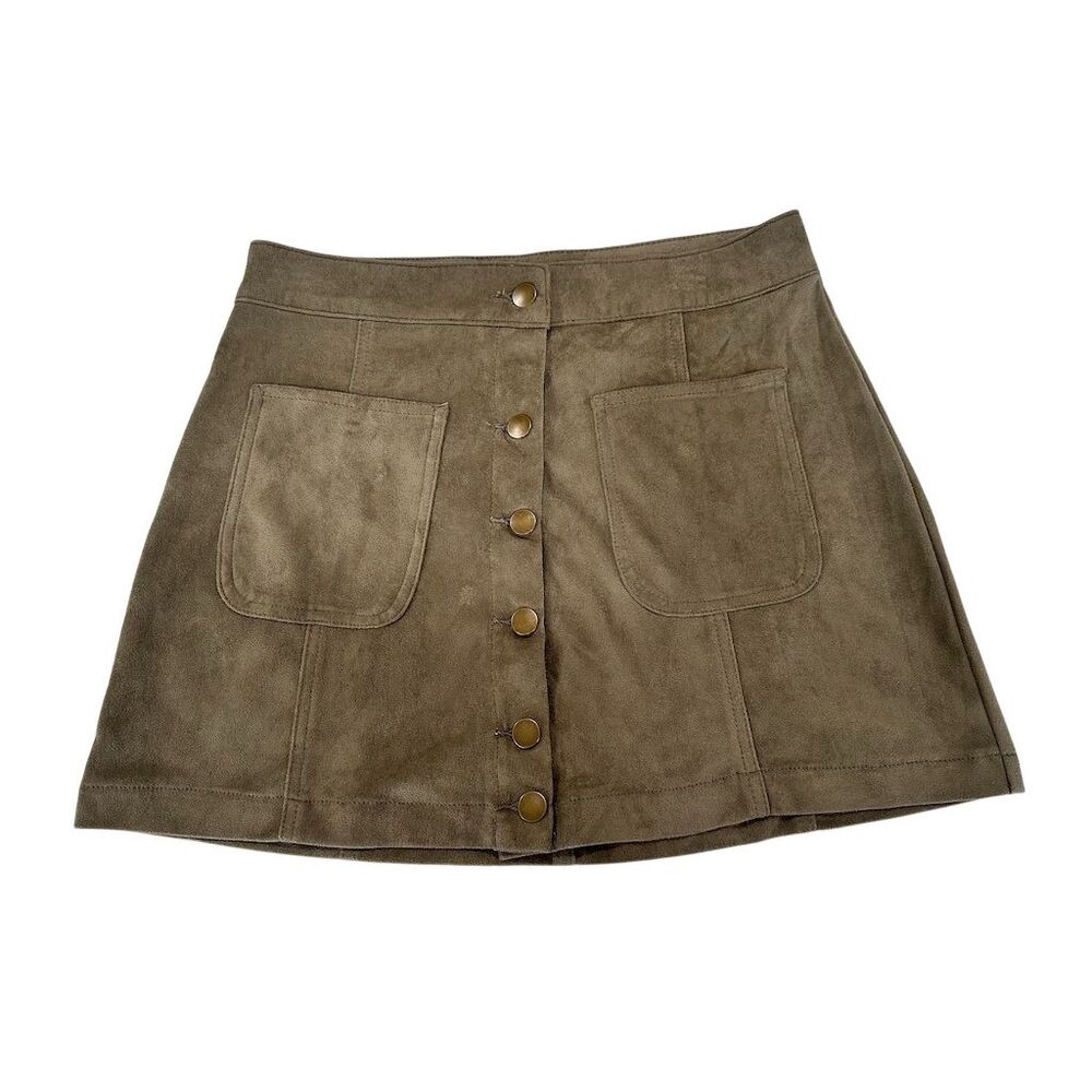 Altar'd State Women's Faux Suede A-Line Mini Skirt Brown Olive Size S